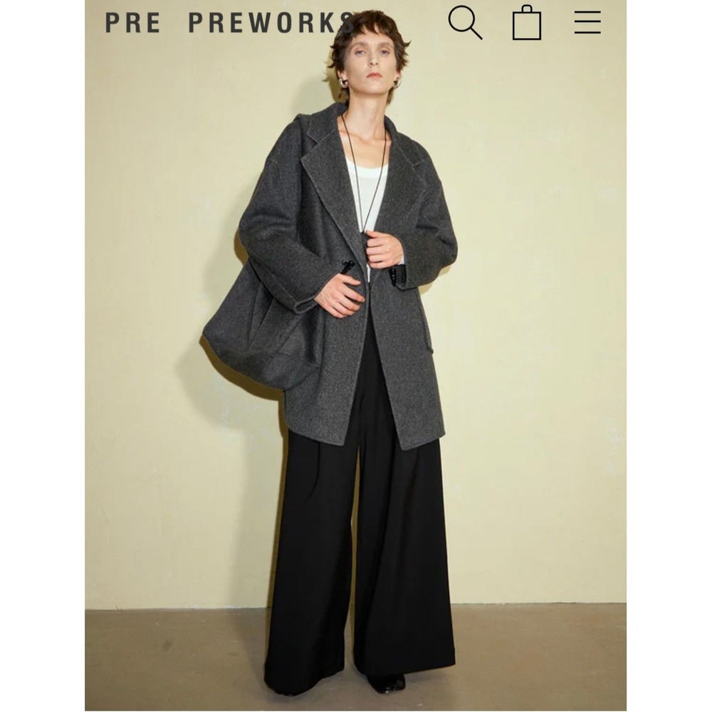 Pre‎ Preworks Modern Cocoon Wool Alpaca Blend Coat Grey Toggle Button Size Small
